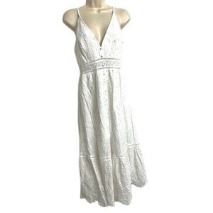 Simplee Cotton Sleeveless Resort Eyelet Lace V-Neck, Adj. Straps Midi Dress  XL